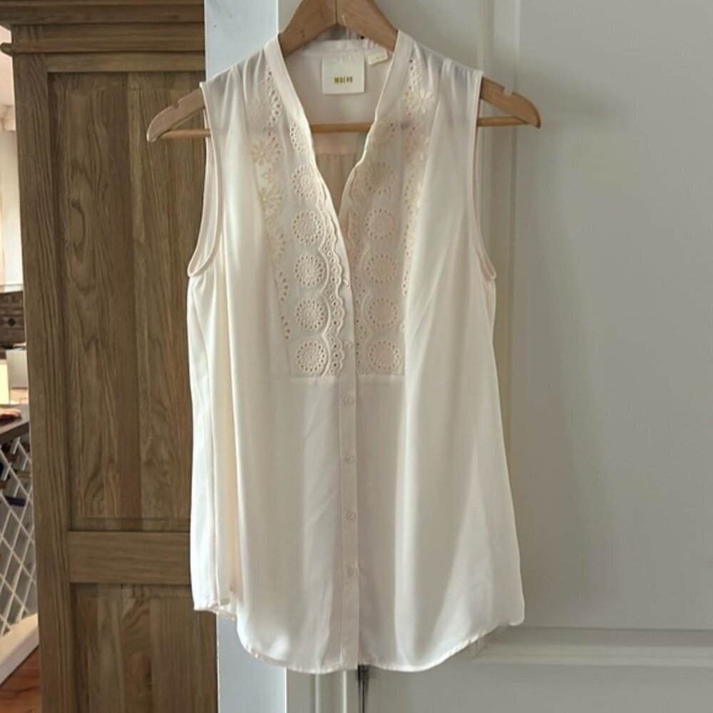 NWT MAEVE ANTHROPOLOGIE S embroidered sleeveless blouse cream